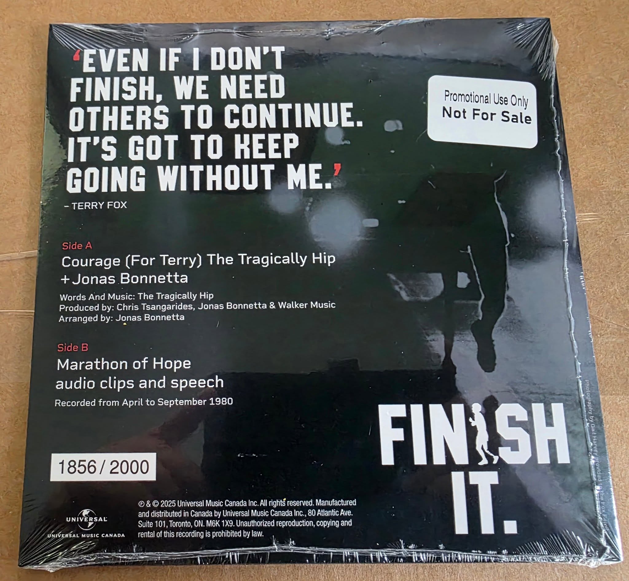 Courage (For Terry) - The Tragically Hip + Jonas Bonnetta (7" Vinyl)