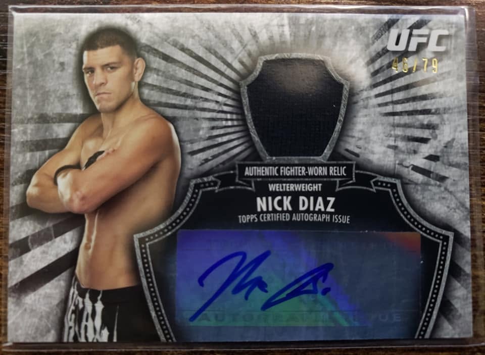 Nick Diaz 2012 Topps UFC Bloodlines Autographed Fighter-Worn Relic Card /79