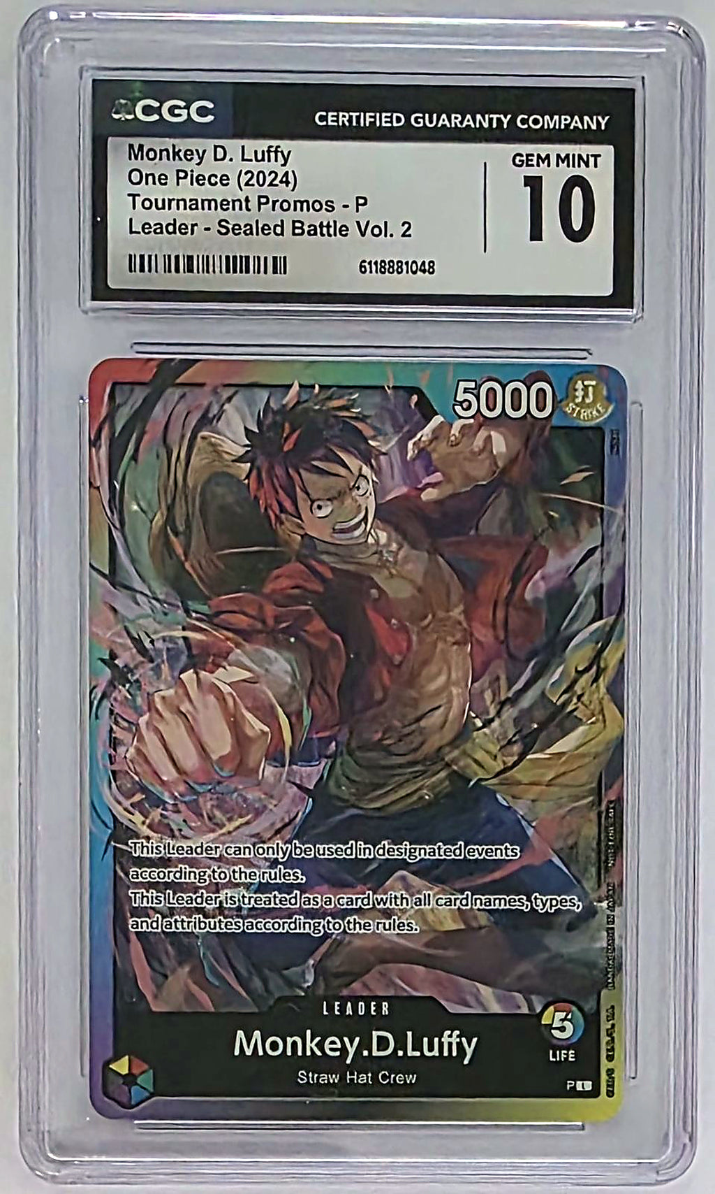2024 One Piece Tournament Promo Monkey D. Luffy Leader Sealed Battle Vol. 2 CGC 10 Gem Mint