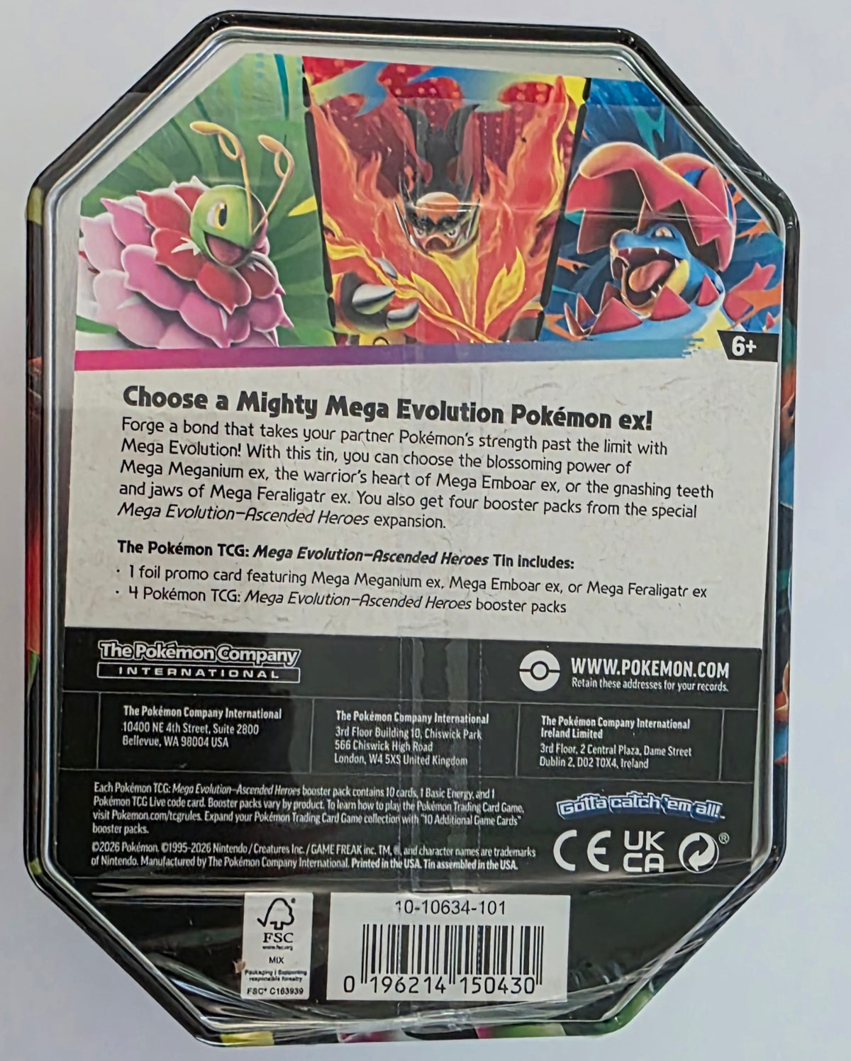 Pokémon TCG: Mega Evolution Ascended Heroes Tin Mega Feraligatr ex (4 Packs + Promo)