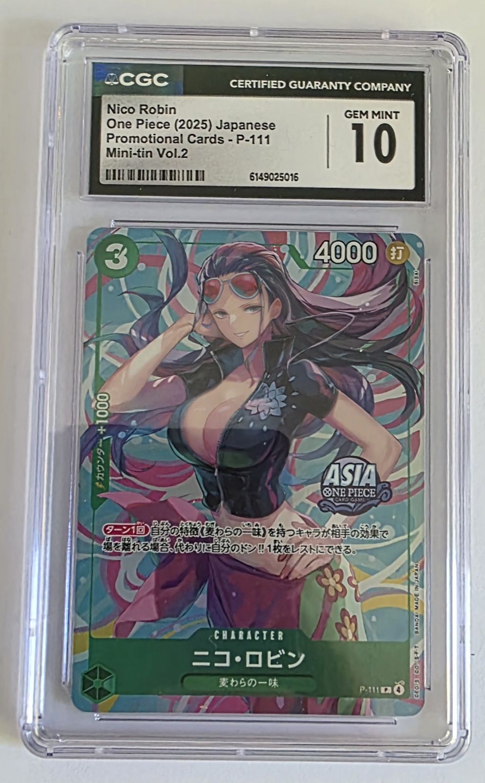Nico Robin P-111 Asia Exclusive Mini-tin Vol.2 Promo (Japanese) – One Piece Card Game – CGC 10 Gem Mint