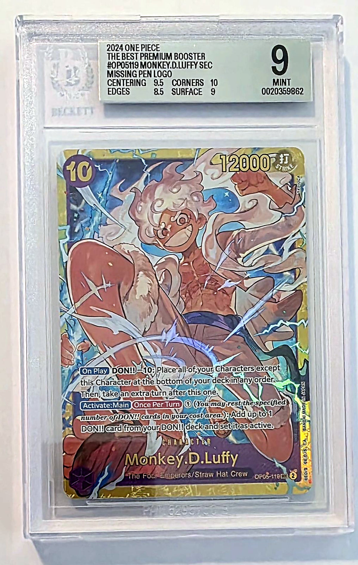 Monkey.D.Luffy OP05-119 Secret Rare - Premium Booster -The Best- PRB-01 - One Piece Card Game - BGS 9 Mint (Missing Pen Logo)