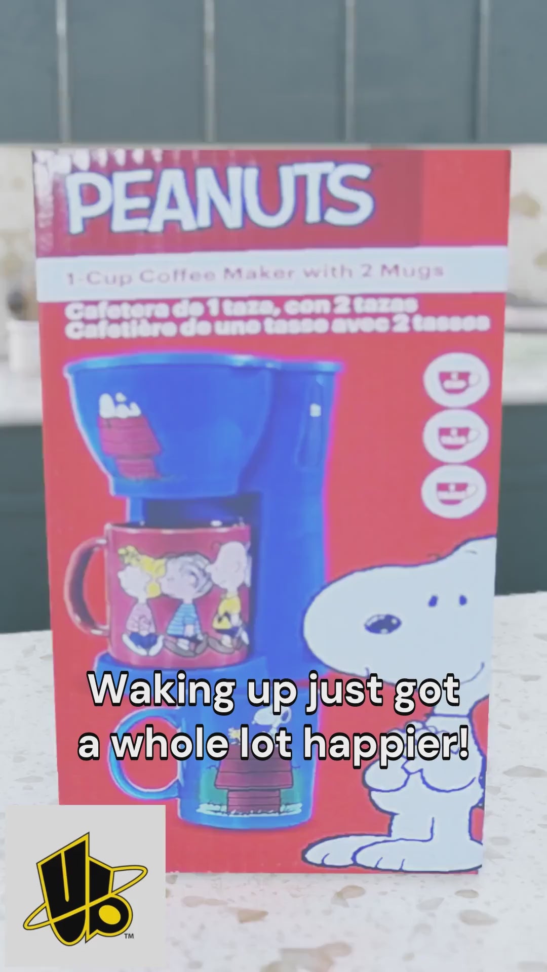 Uncanny Brands Peanuts Snoopy and Woodstock Single-Serve Coffee Maker ? Includes Two 12oz Ceramic Mugs