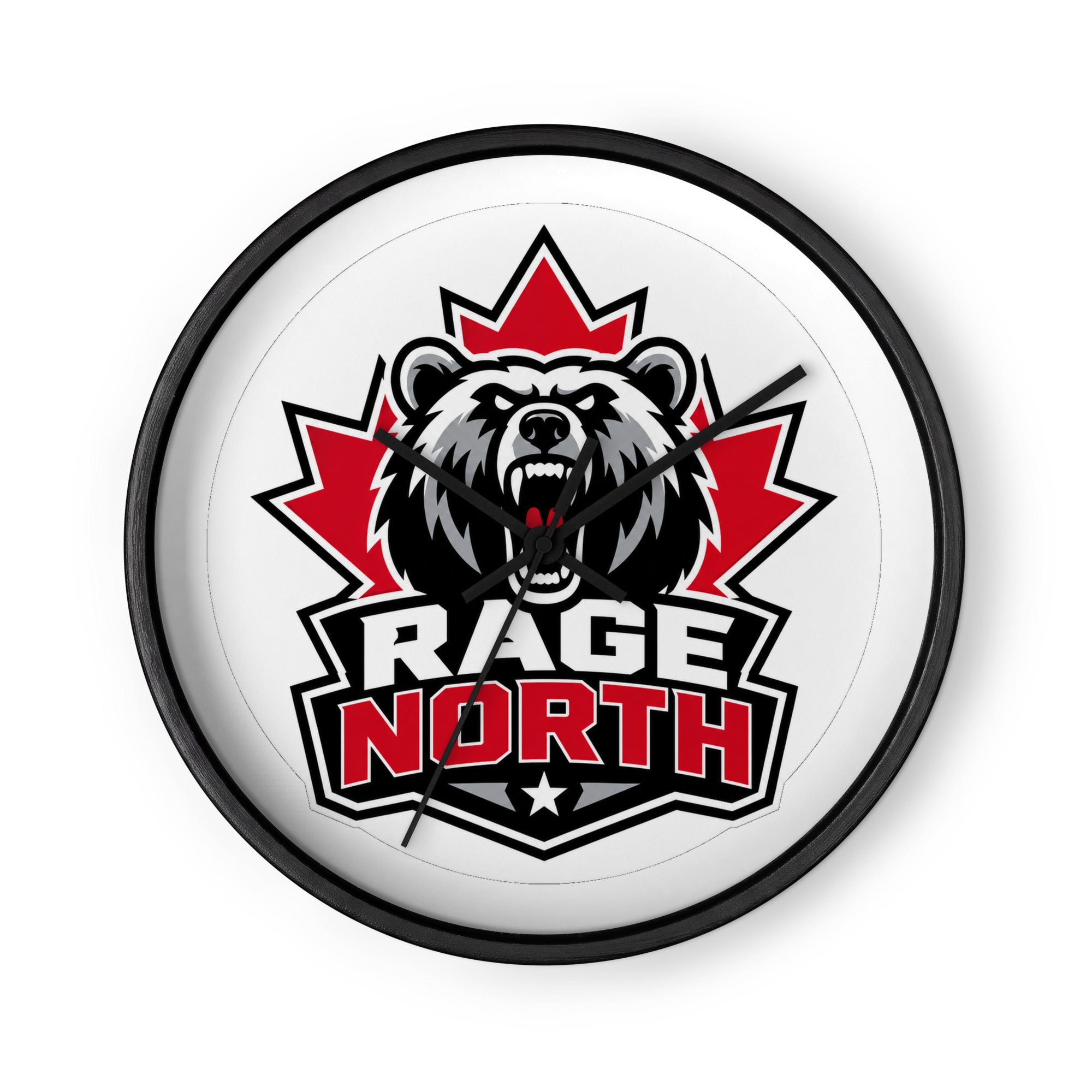 Rage North Wall Clock with black face and Raging Canucks bear crest artwork